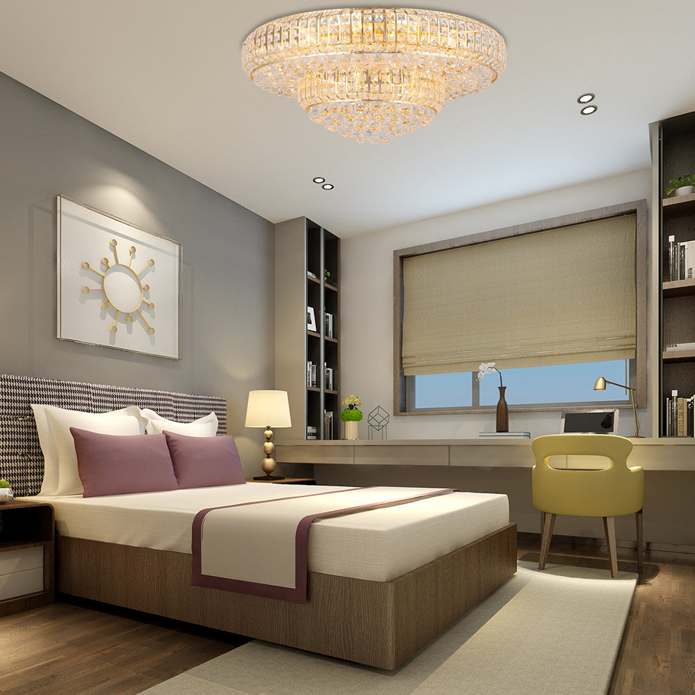 Oro de acabado redondeado de color de techo ligero de estilo moderno de cristal claro de montaje de cristal para sala de estar