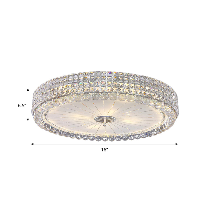 16"/19.5" W Drum Flush Mount Lamp Contemporary Clear Crystal Multi-Head Flush Mount Ceiling Light in Chrome
