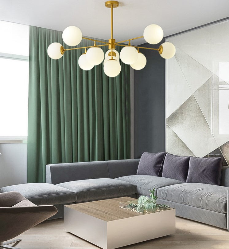 Black/Gold Branch Chandelier Modern 7/9/11-Light Iron Ceiling Pendant with White Glass Ball Shade