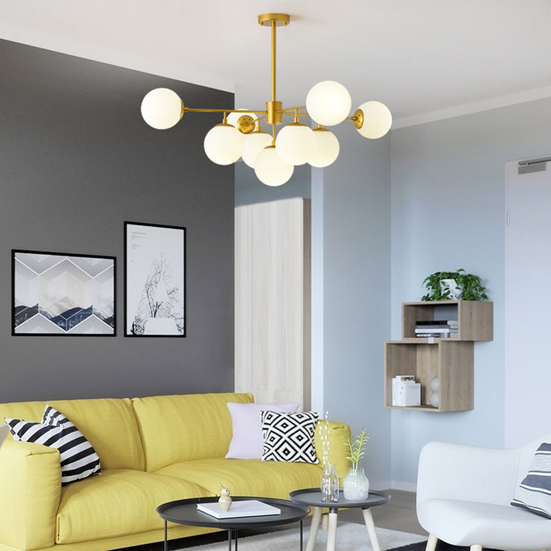 Black/Gold Branch Chandelier Modern 7/9/11-Light Iron Ceiling Pendant with White Glass Ball Shade