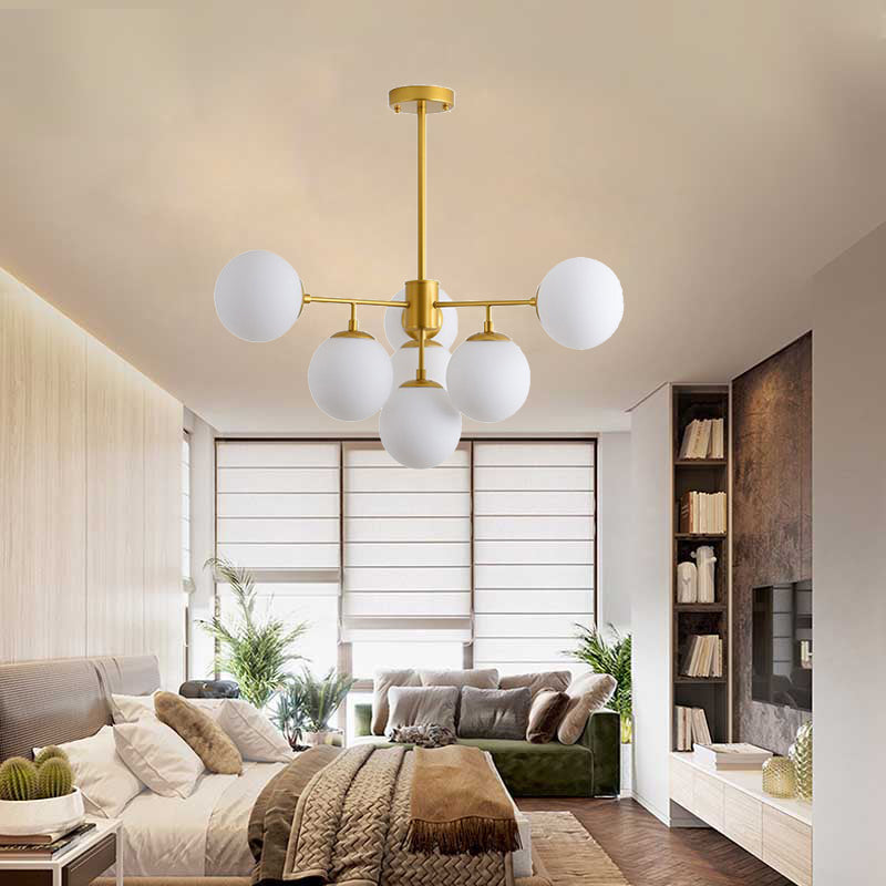 Black/Gold Branch Chandelier Modern 7/9/11-Light Iron Ceiling Pendant with White Glass Ball Shade