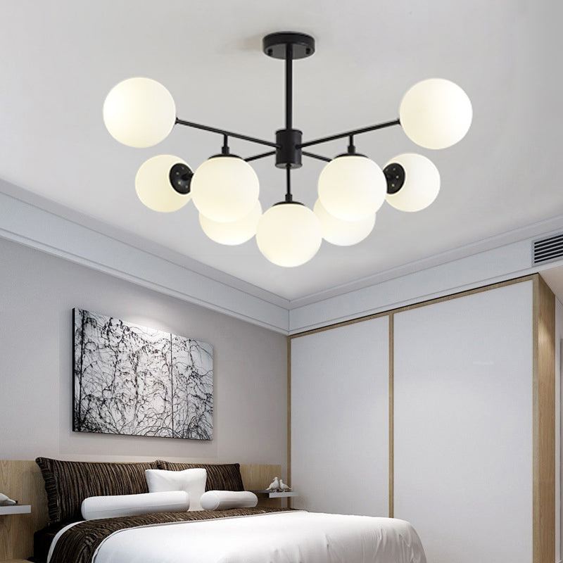 Black/Gold Branch Chandelier Modern 7/9/11-Light Iron Ceiling Pendant with White Glass Ball Shade