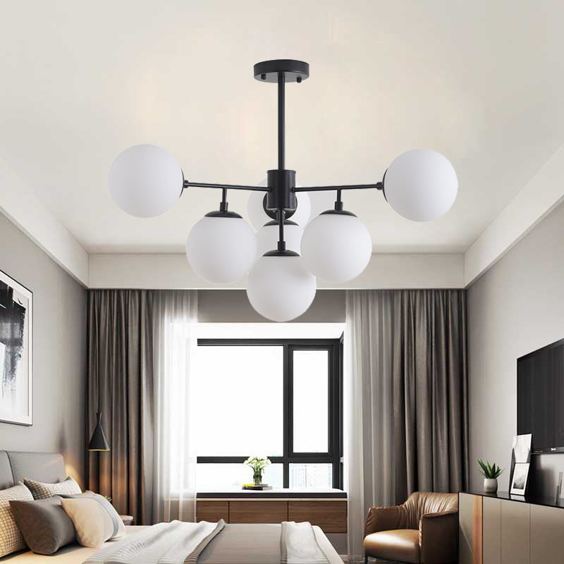 Black/Gold Branch Chandelier Modern 7/9/11-Light Iron Ceiling Pendant with White Glass Ball Shade