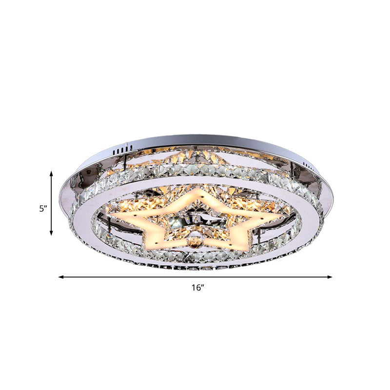 Modern Style Star Semi-Flush Pendentif Light with Round Shade Clear Crystal 16 "/19.5" /23.5 " W LED Ceiling Lighting in Chrome