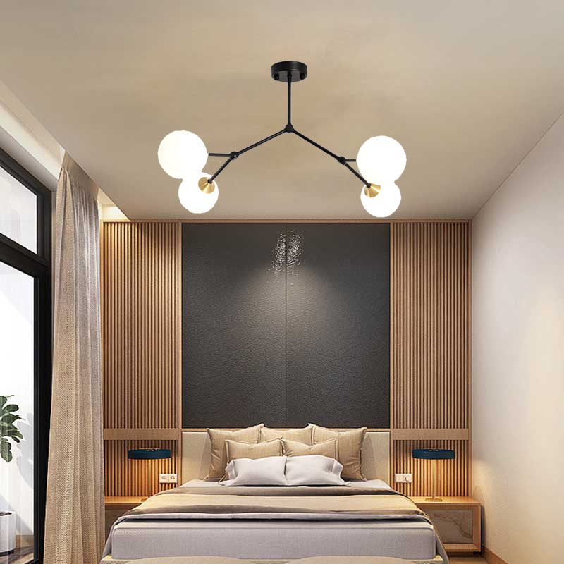 Modern Ball Pendant Light Clear/Milky White Glass 4/5/6-Head Dining Room Chandelier with Black/Gold Arm