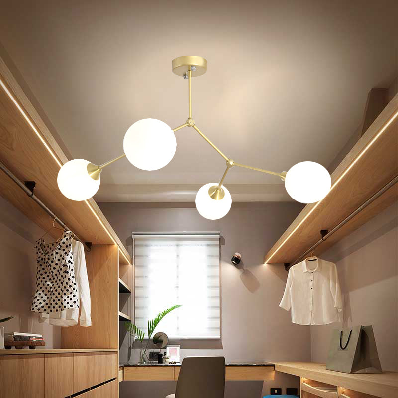 Modern Ball Pendant Light Clear/Milky White Glass 4/5/6-Head Dining Room Chandelier with Black/Gold Arm