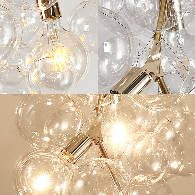 Moderne Kugelhänge Deckenlampe klares Glas 3/5-Licht-Wohnzimmer Kronleuchter Anhänger in Gold