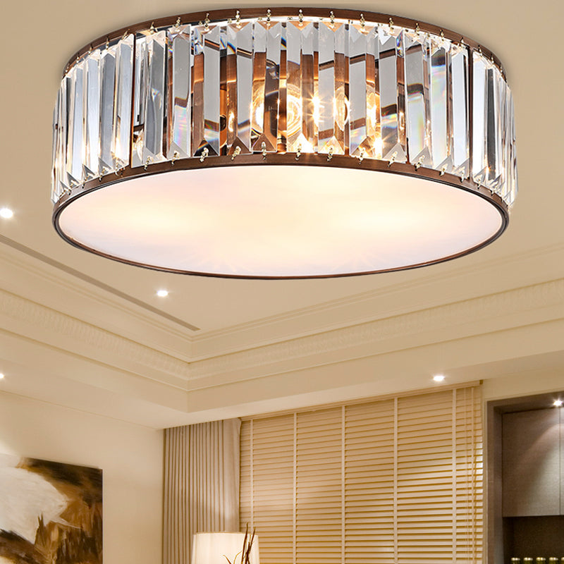 Slaapkamer Drum Inbouwverlichting Metaal Modern Zwart/Brons Plafondlamp met Kristallen Blok, 12,5"/16,5" Breedte