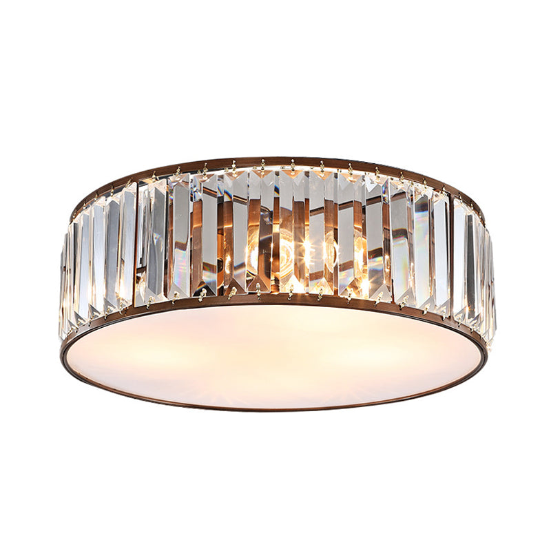 Slaapkamer Drum Inbouwverlichting Metaal Modern Zwart/Brons Plafondlamp met Kristallen Blok, 12,5"/16,5" Breedte