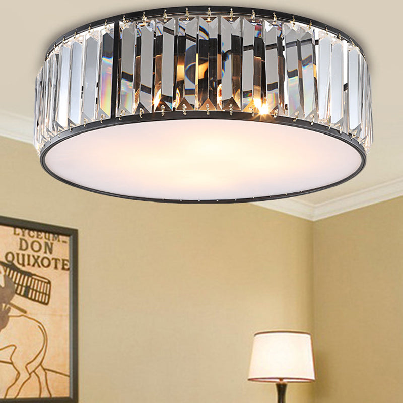 Slaapkamer Drum Inbouwverlichting Metaal Modern Zwart/Brons Plafondlamp met Kristallen Blok, 12,5"/16,5" Breedte