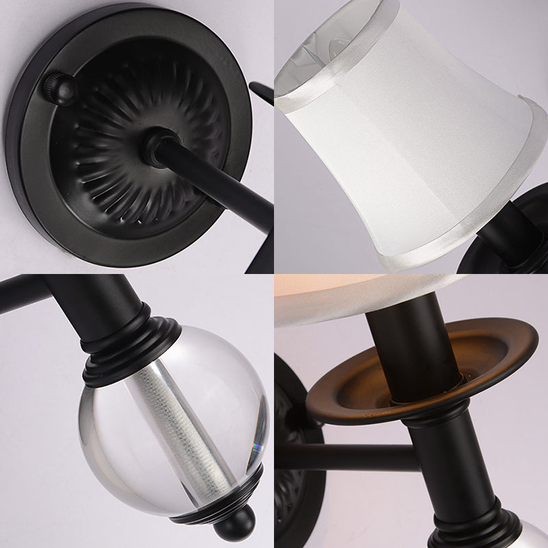 Witte stoffen bellmuur SCONCE HEEFTE 1 lichte wandlamp met kristallen bol en rechte arm in zwart