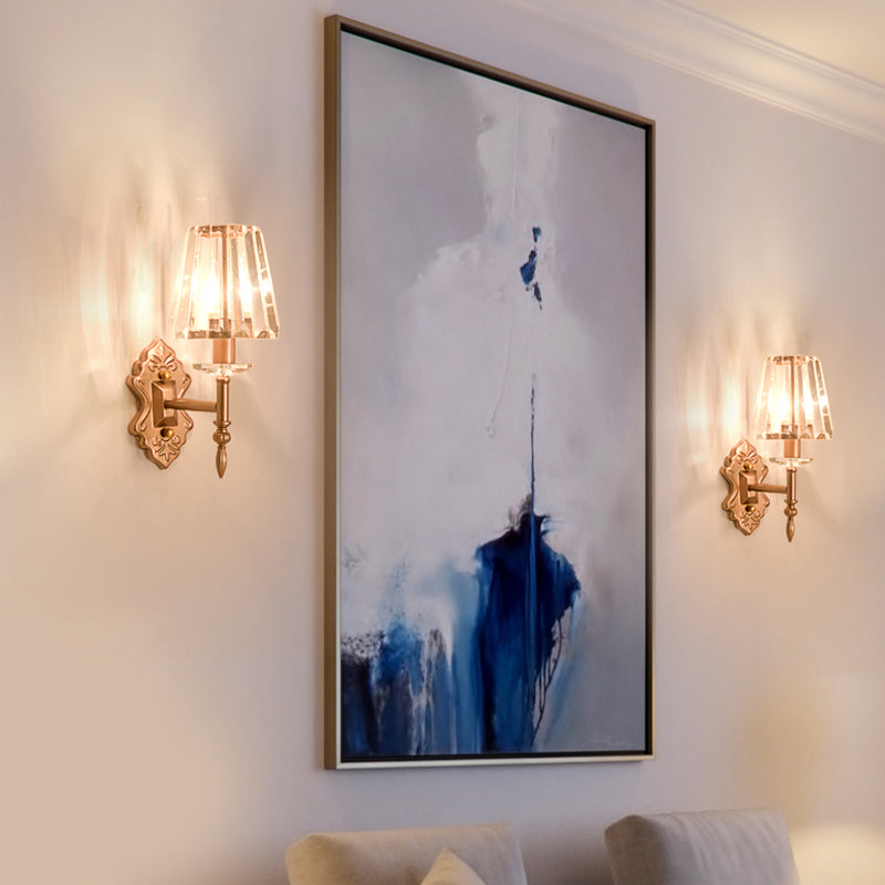 Luz de la pared de cristal facetada con sombra de cono modernista 1/2 luces de pared en cobre para dormitorio