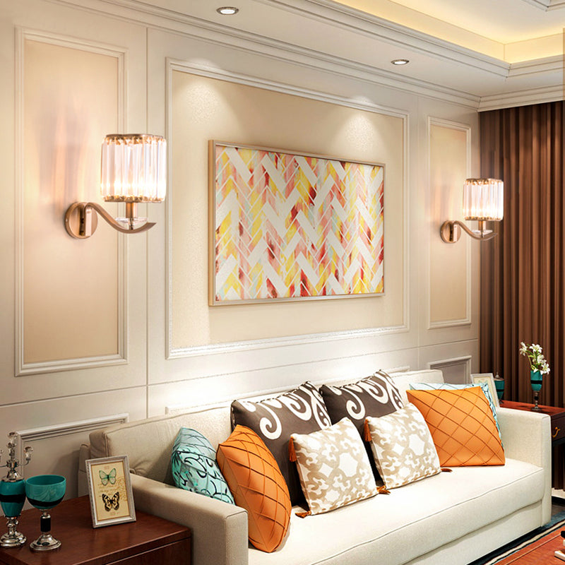 Modernist Faceted Crystal Wall Mount Light with Cylinder Shade 1 Light Wall Lighting Fixture in Copper