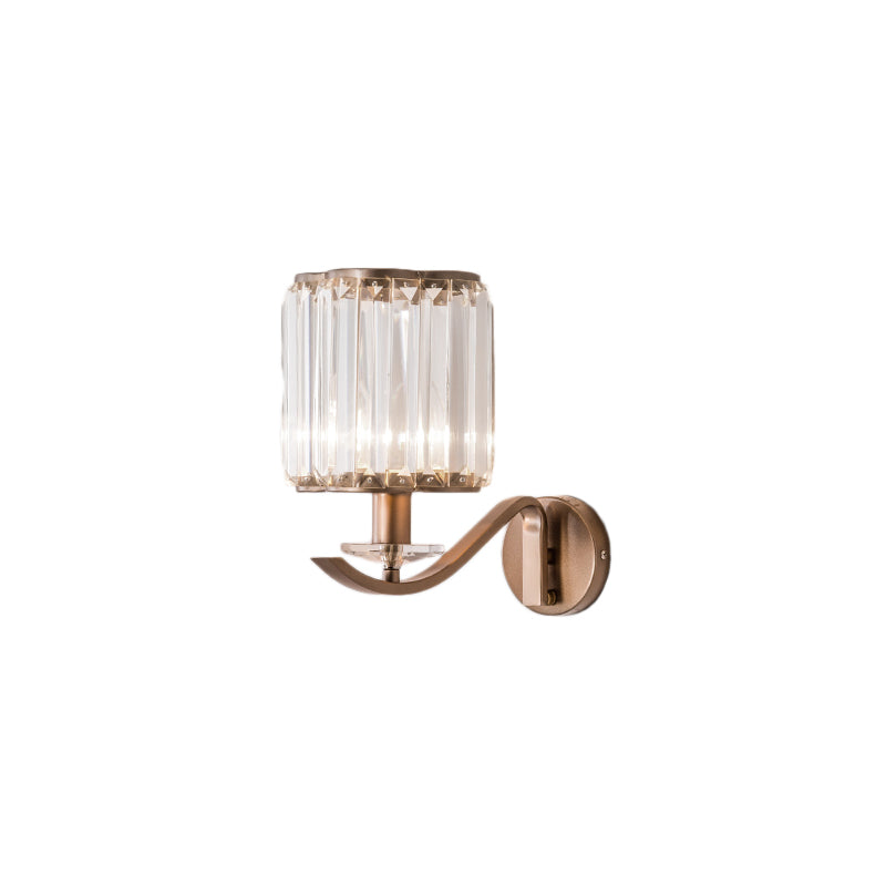 Modernist Faceted Crystal Wall Mount Light with Cylinder Shade 1 Light Wall Lighting Fixture in Copper