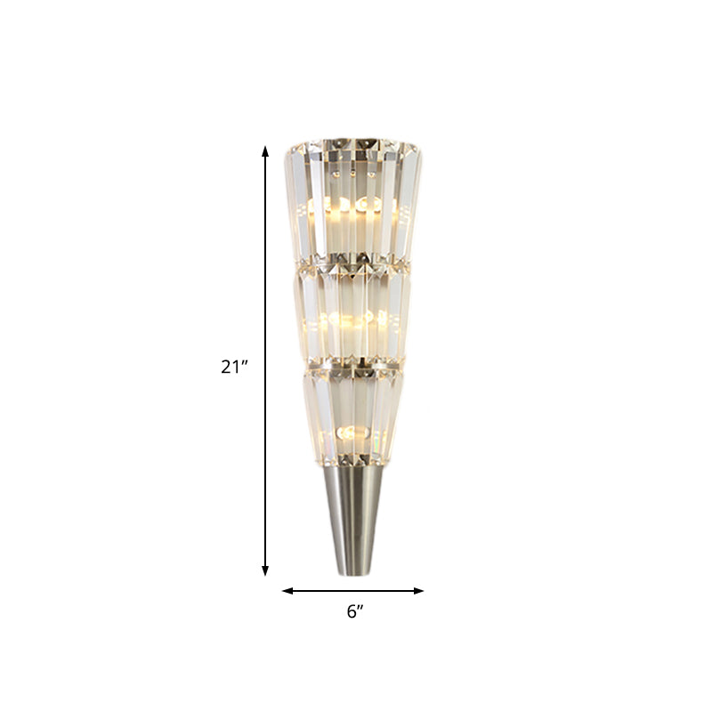Living Room Tiered Wall Light Fixture with  Crystal Block Modern Style LED Wall Lamp in Nickel Finish, 6"/8.5" Width