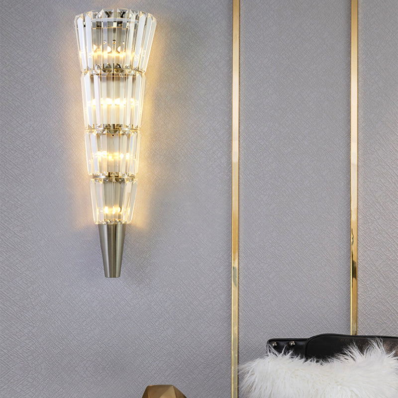 Living Room Tiered Wall Light Fixture with  Crystal Block Modern Style LED Wall Lamp in Nickel Finish, 6"/8.5" Width