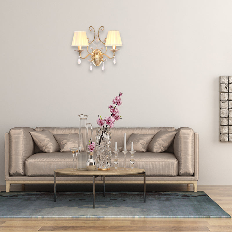 Gebogen arm SCONCE Licht Hedendaags kristal 1/2-licht wandbevestiging Verlichting met/zonder schaduw in messing