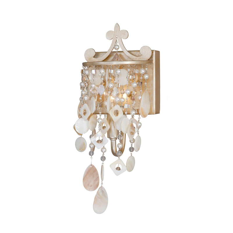 Linear Wall Mount Lamp Modern Style Shell and Crystal 1/3-Light Sconce Light Fixture with Pearl Deco in Gold