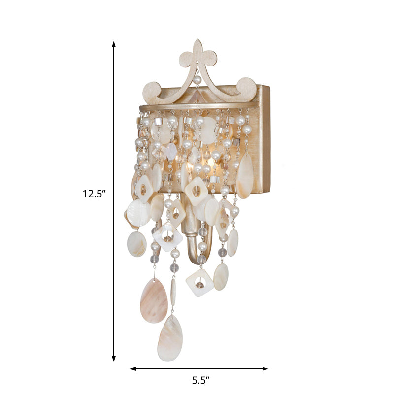 Linear Wall Mount Lamp Modern Style Shell and Crystal 1/3-Light Sconce Light Fixture with Pearl Deco in Gold