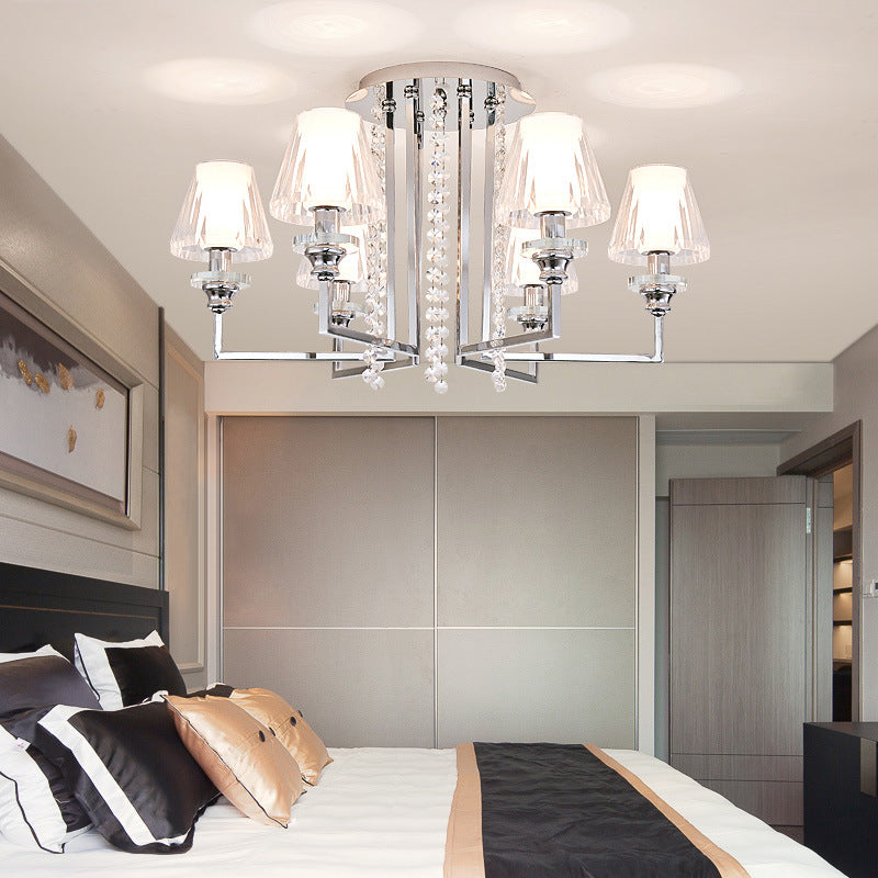 Salon conique lampe de plafond métal et cristal clair finition chromée moderne 6/8/10 têtes semi-mont Light