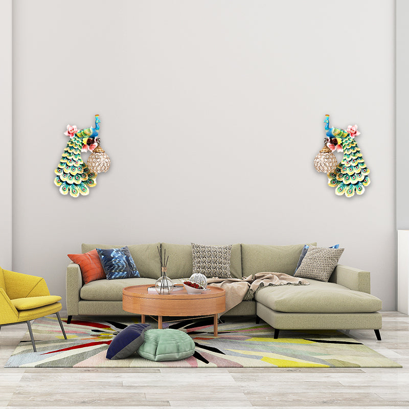 Blue/White Peacock Wall Mounted Light 1 Light Loft Style Resin 1/2-Pack Wall Lamp with Dome Crystal Shade, Double/Right/Left