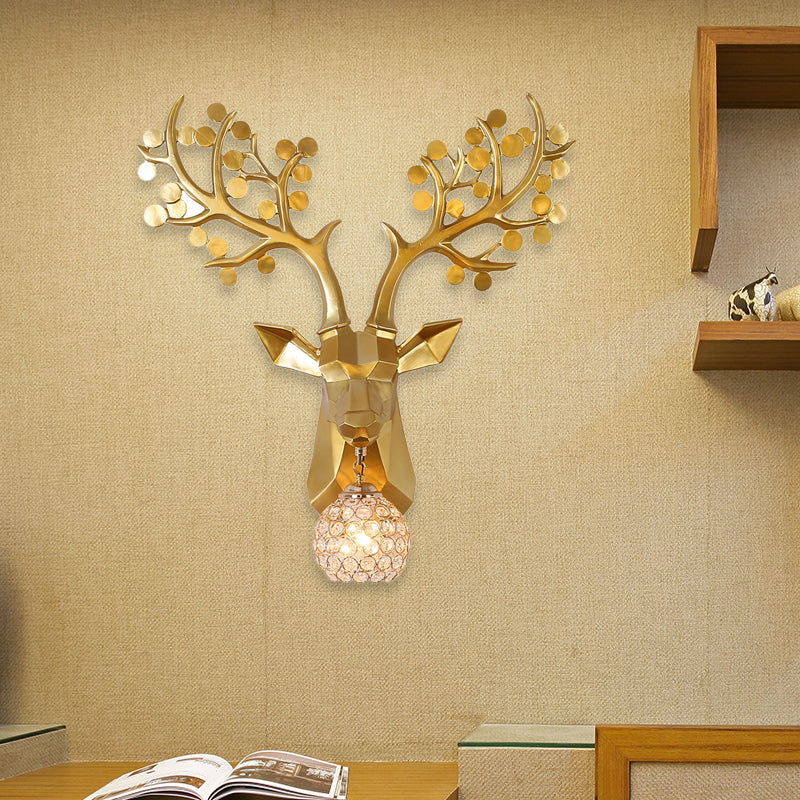 Golden Elk Sconce Lighting 1 Light Lodge Style Resin Wall Lamp with Domed Crystal Shade for Living Room, 15"/22.5" W