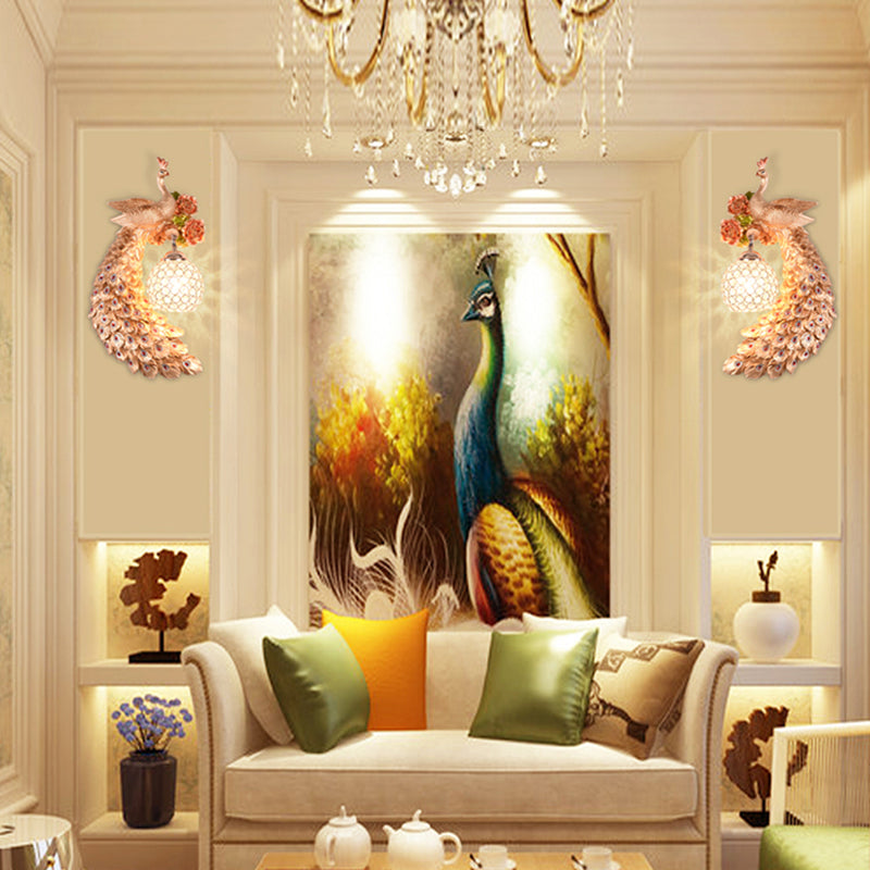 Doble/derecho/izquierdo Peacock pared Squads Stiloft Metal 8 "/10" W 1 Iluminación de pared de bulbo con sombra de cristal de domo en blanco/oro