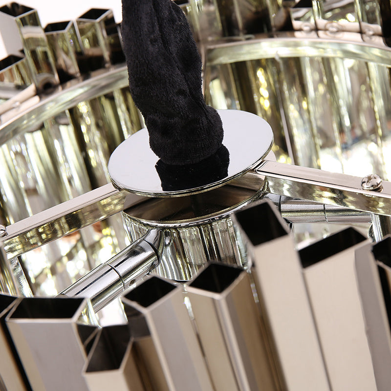 3 Lights Tiered Pendant Light Modernism Metal Hanging Ceiling Light with Clear Crystal Block in Chrome/Gold