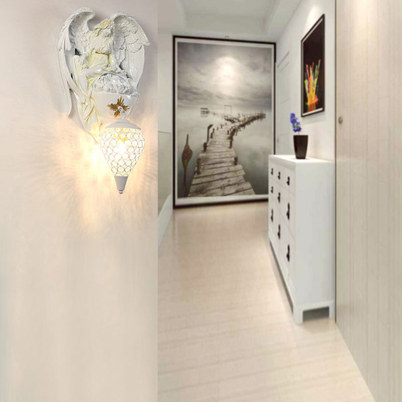 Light Mur de chambre à coucher luminaire résine de style moderne applique murale blanche avec une teinte en cristal transparent