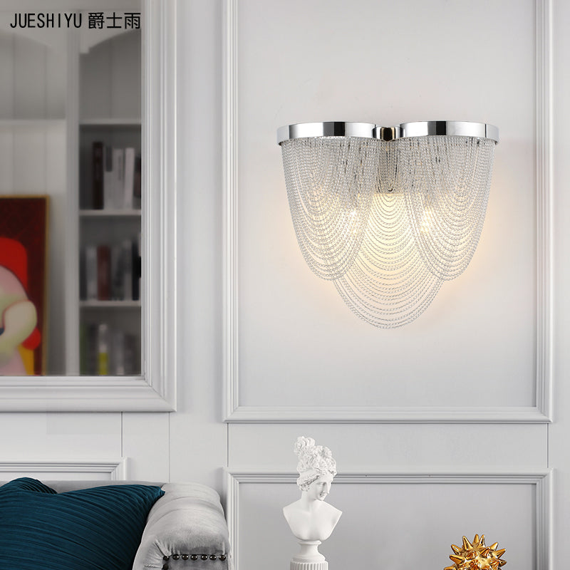 Modernism Style Tassel Wall Light Aluminum 2 Lights Wall Sconce in Chrome for Bedroom