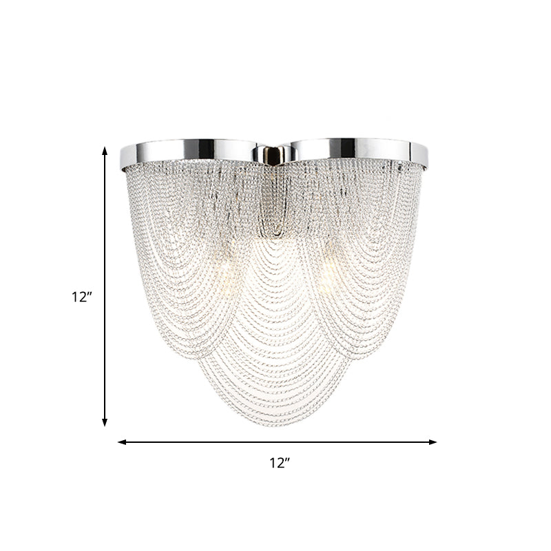 Modernism Style Tassel Wall Light Aluminum 2 Lights Wall Sconce in Chrome for Bedroom