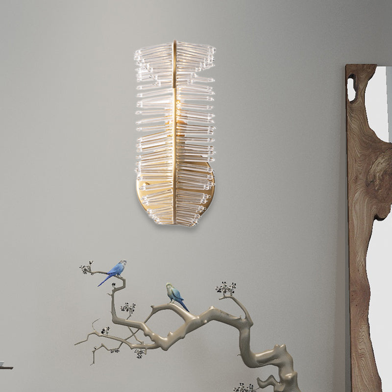 1/2/3-Light Leaf Shaped Wall Mounted Light Vintage Clear Glass Wall Light Fixture in Brass for Living Room