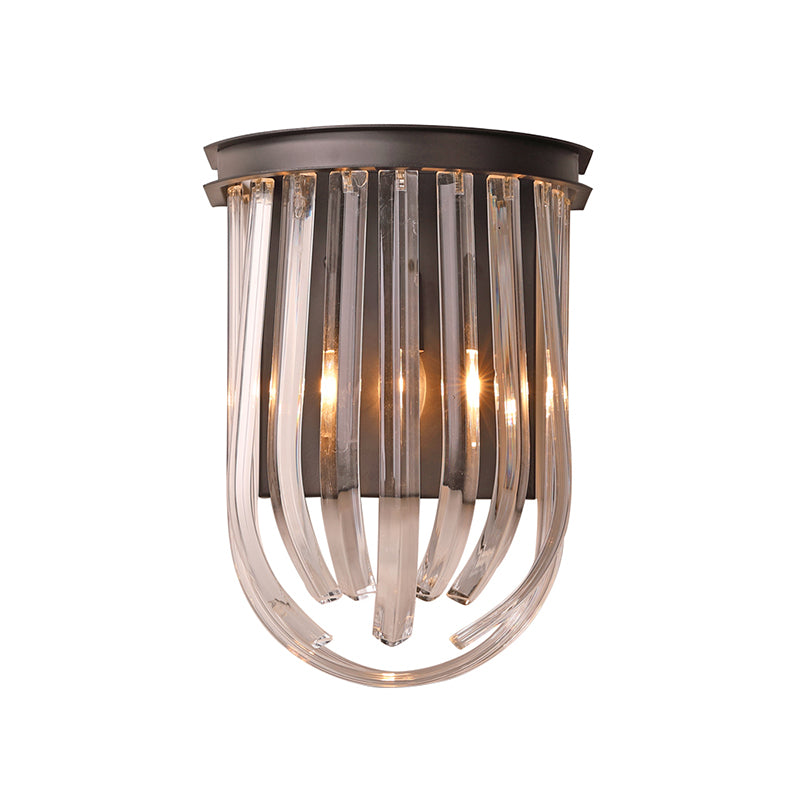 1 Light Semi Oval Wall Mount Light Modern Glass and Metal Wall Light in Black Finish for Bedroom