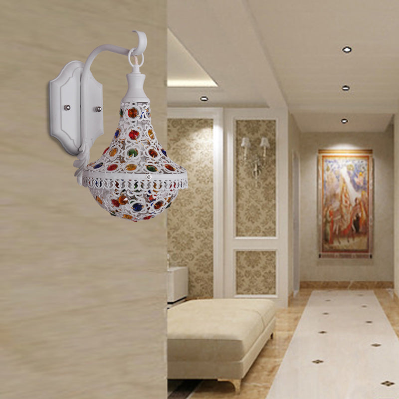 Bohemia Empire Wall Sconce Fixture Crystal and Metal 1 Head Wall Éclairage avec bijoux en finition blanche