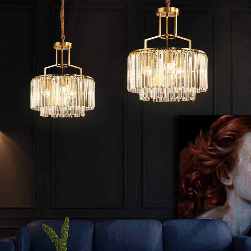 Klarer Kristallprisma Anhänger Beleuchtung 2 Stufen moderner Stil 3/5/8 Lichter hängen Kronleuchterlampe in Gold