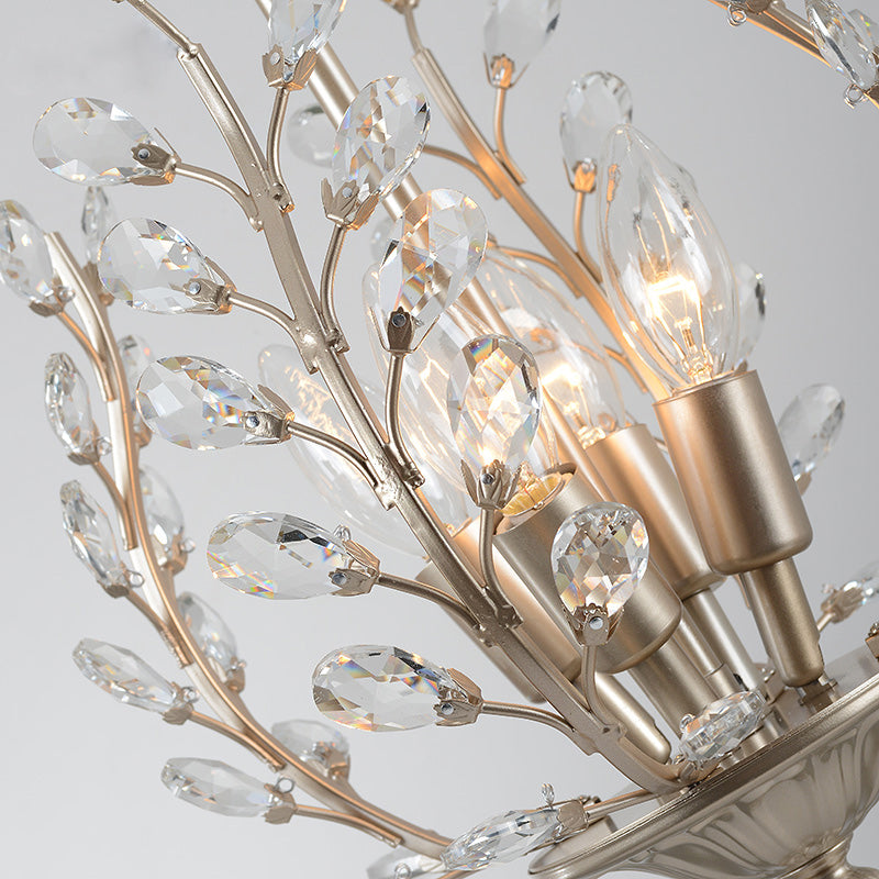 Lampada lampadina in cristallo di lacrima trasparente con design a foglia vintage a 4 luci soffitto appeso in champagne