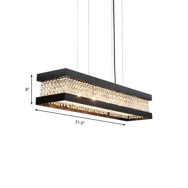 Black/Gold Rectangle Hanging Lighting Contemporary Clear Crystal 6/7/9 Lights Island Pendant Lighting