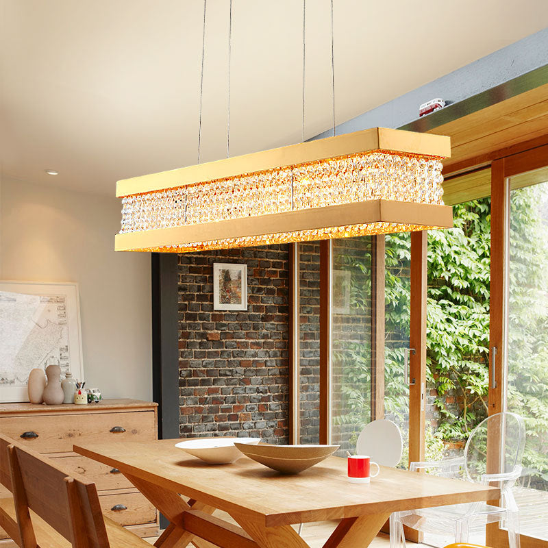 Black/Gold Rectangle Hanging Lighting Contemporary Clear Crystal 6/7/9 Lights Island Pendant Lighting