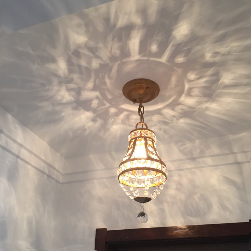 Messing Finish Teardrop Decke Anhänger Lampe 1 Leichter Vintage -Stil klares Kristallsuspension Licht für Korridor