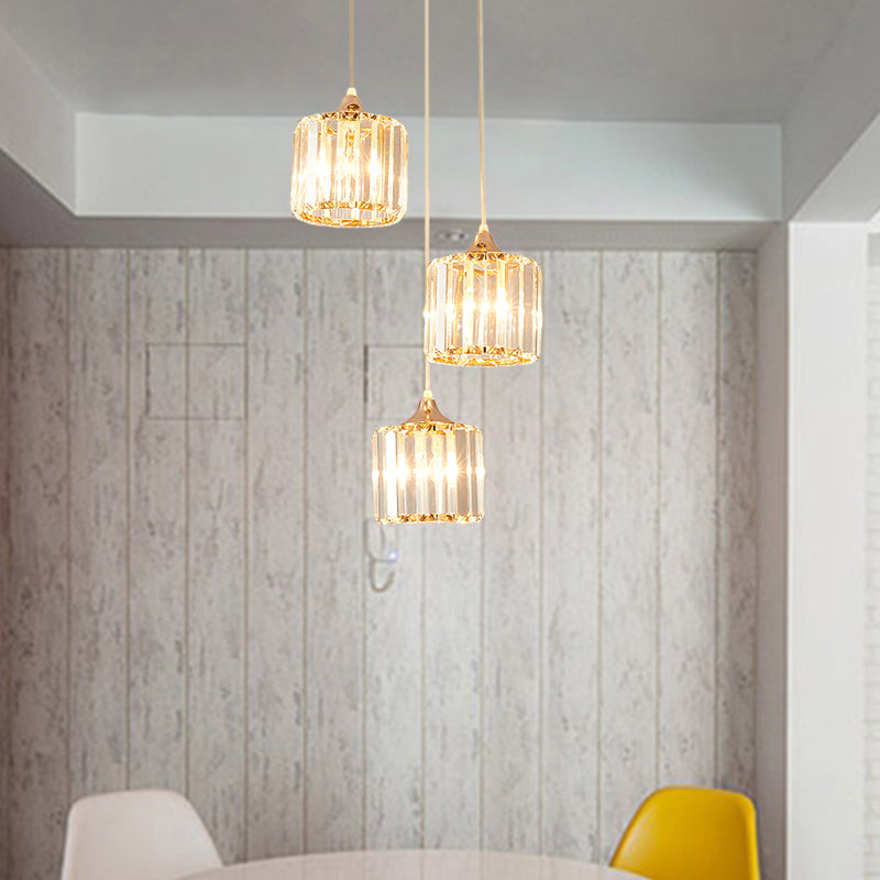 3 Lights Crystal Prism Pendant Light Fixture Modern Stylish Hanging Ceiling Light with Round Canopy in Gold