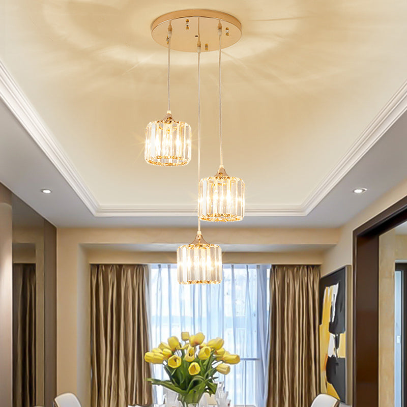 3 Lights Crystal Prism Pendant Light Fixture Modern Stylish Hanging Ceiling Light with Round Canopy in Gold