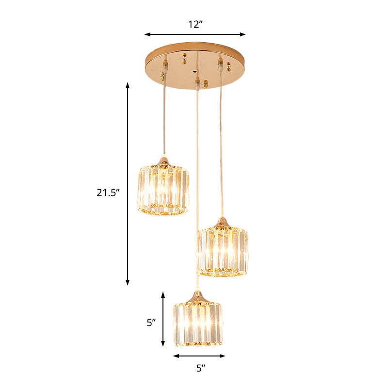 3 Lights Crystal Prism Pendant Light Fixture Modern Stylish Hanging Ceiling Light with Round Canopy in Gold