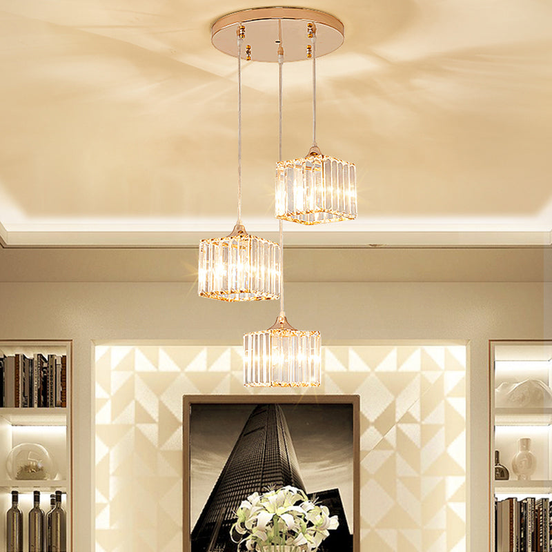 3 Lights Crystal Prism Pendant Light Fixture Modern Stylish Hanging Ceiling Light with Round Canopy in Gold