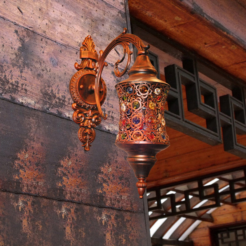 1 Éclair de paroi de la tête Cylindre lampe à mur en fer traditionnel avec perle en cristal en cuivre pour le couloir