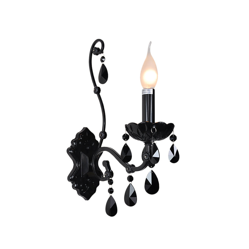 1/2-Light Cone Wall Mount Light Modernist Crystal Sconce Light with/without Shade in Polished Black for Living Room