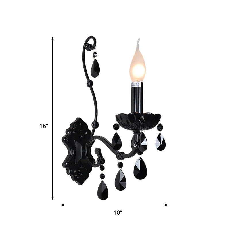 1/2-Light Cone Wall Mount Light Modernist Crystal Sconce Light with/without Shade in Polished Black for Living Room