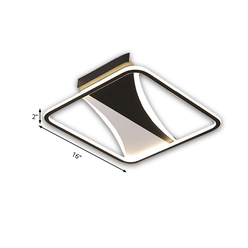 Plafonnier carré/rectangulaire moderne en acrylique noir et blanc, plafonnier LED pour chambre à coucher en blanc chaud/blanc, 16"/19,5"/23,5" W