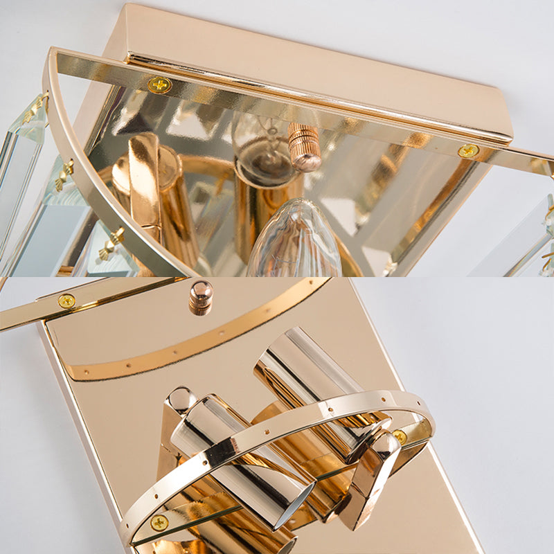 2 Tiers Crystal Block Wall Lamp Contemporary 2 Lights Wall Sconce Light in Clear for Dining Room