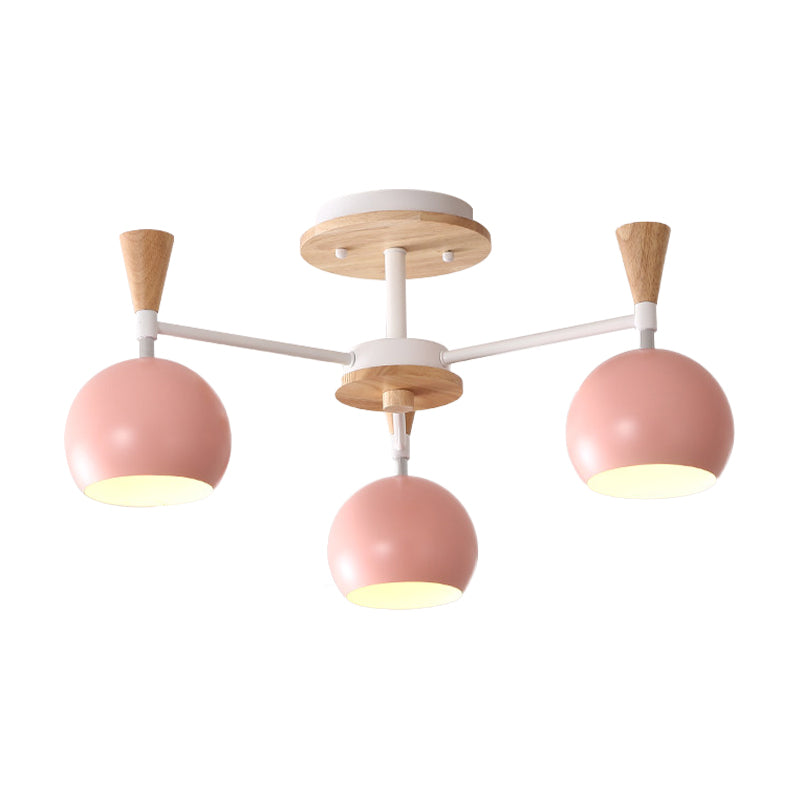 Macaron 3/6/8-Light Ceiling Lamp with Acrylic Shade Pink/Yellow/Blue Dome Semi Flush Pendant