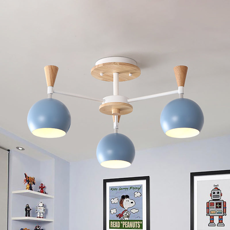 Macaron 3/6/8-Light Ceiling Lamp with Acrylic Shade Pink/Yellow/Blue Dome Semi Flush Pendant
